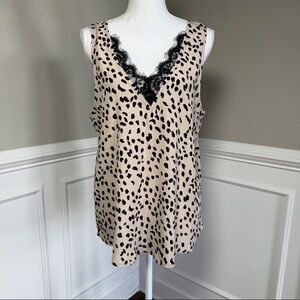Daytrip Leopard Print Sleeveless Top with Lace Trim Size Medium